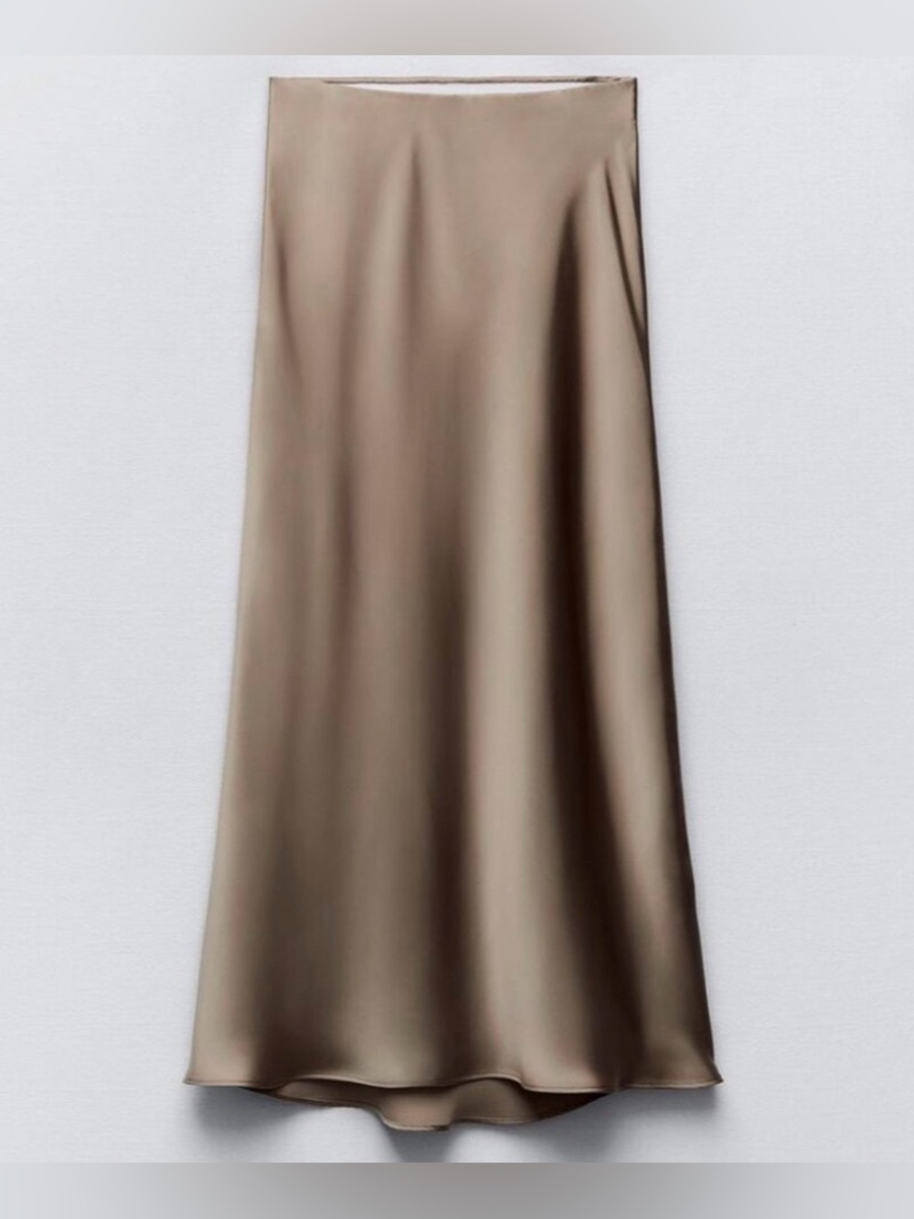 Zara Taupe Satin Maxi Skirt, Elastic Waist NWT with Callouts